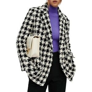 Maje Checkered Bouclé Double-Breasted Blazer Size 34/ XS NWT